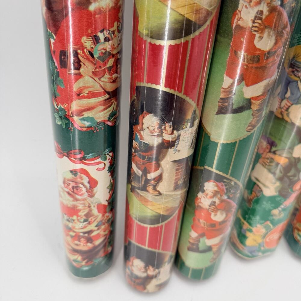 Lot of 5 Rolls Vintage Coca-Cola Christmas Wrapping Paper NEW SEALED - Picture 8 of 10